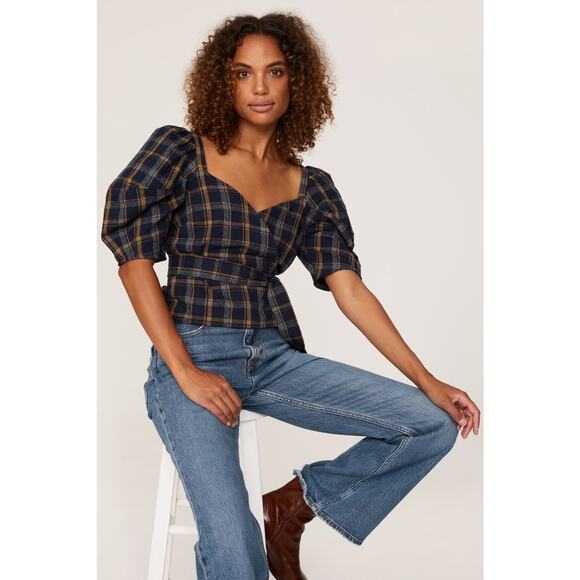 Madewell Navy and Brown Plaid Blouse - Picture 2 of 16